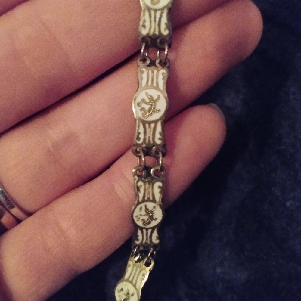 Antique Silver and White Inlay Bracelet